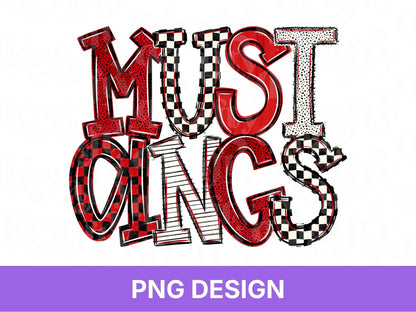 Mustangs School Mascot PNG, Checkered Stripe Letter Designs, Team Name, Game Day Spirit Wear
