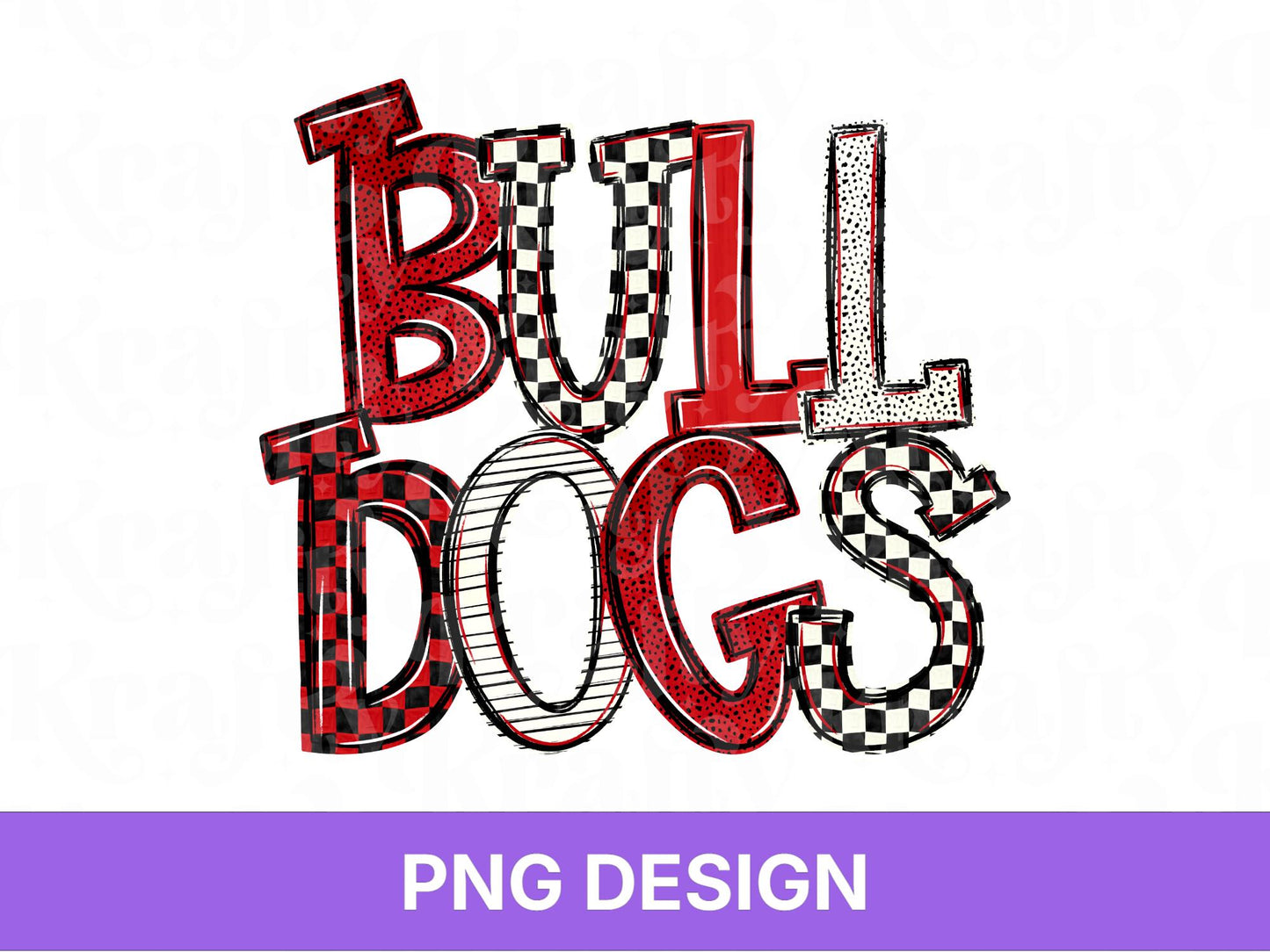 Bulldogs School Mascot PNG, Checkered Stripe Letter Designs, Team Name, Game Day Spirit Wear