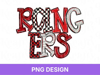 Rangers School Mascot PNG, Checkered Stripe Letter Designs, Team Name, Game Day Spirit Wear