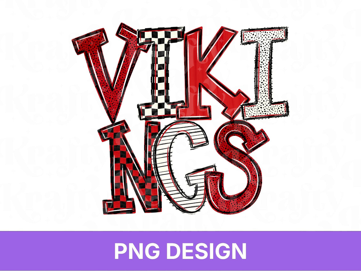 Vikings School Mascot PNG, Checkered Stripe Letter Designs, Team Name, Game Day Spirit Wear
