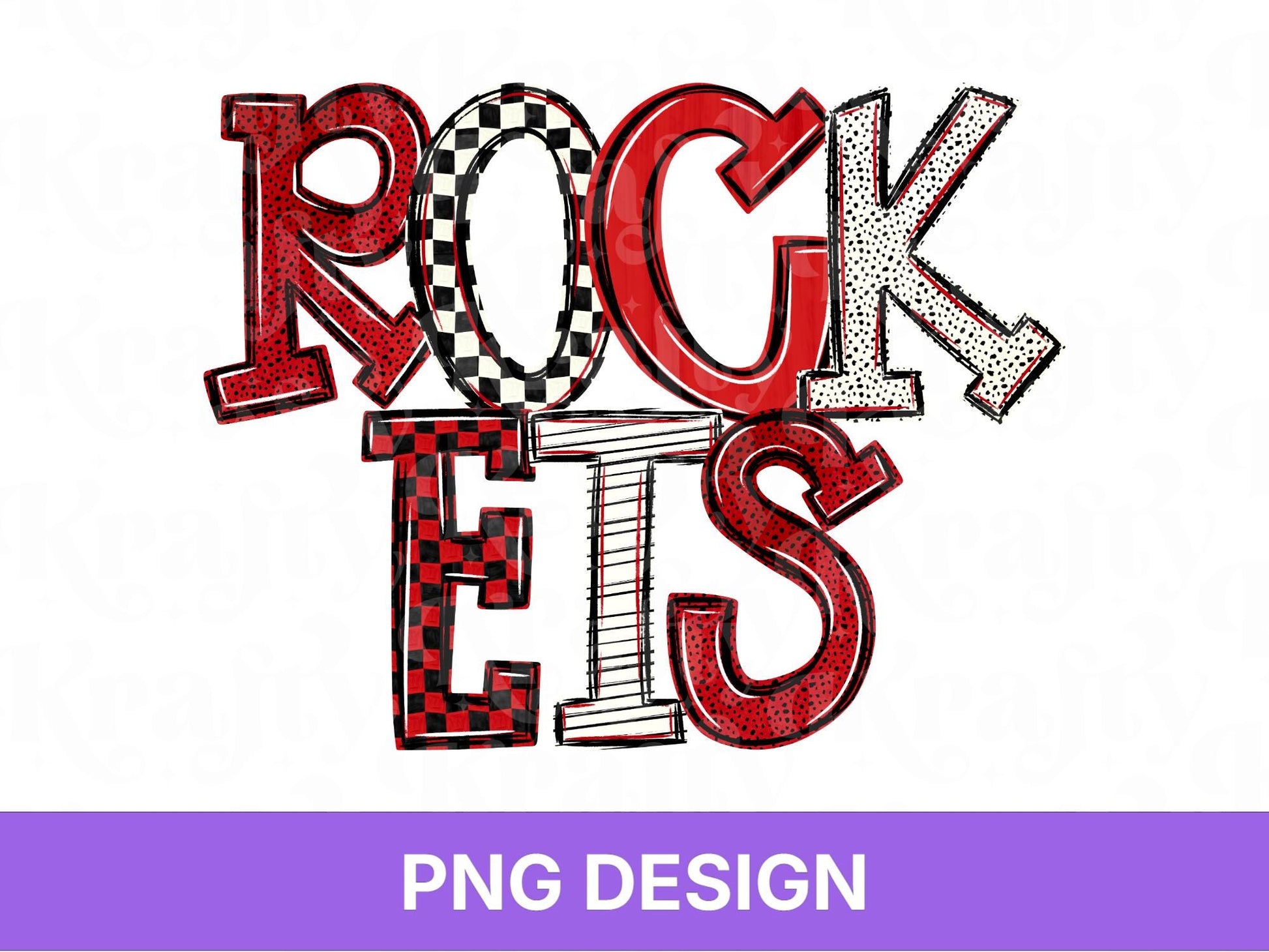 Rockets School Mascot PNG, Checkered Stripe Letter Designs, Team Name, Game Day Spirit Wear