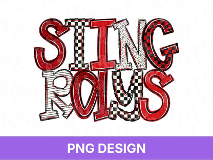 Stingrays School Mascot PNG, Checkered Stripe Letter Designs, Team Name, Game Day Spirit Wear
