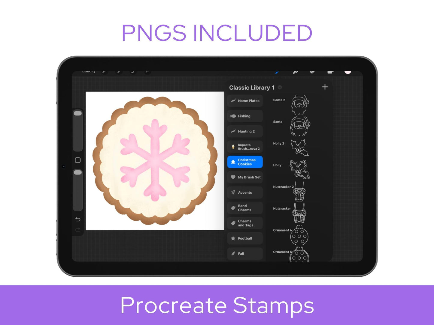 Christmas Procreate Stamp Set, Holiday Doodle Brushes, Gingerbread, Ornaments & Winter Clipart