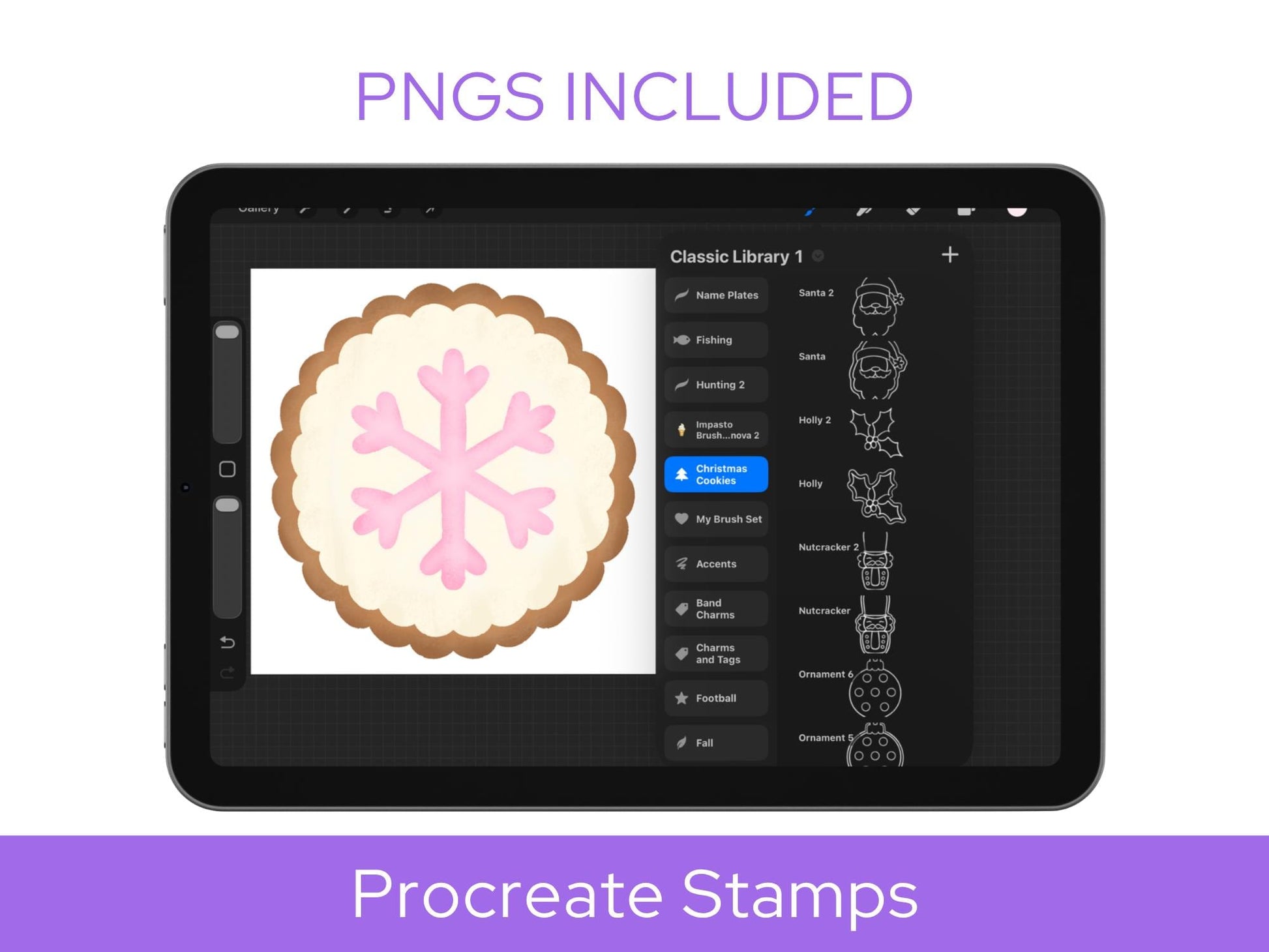 Christmas Procreate Stamp Set, Holiday Doodle Brushes, Gingerbread, Ornaments & Winter Clipart