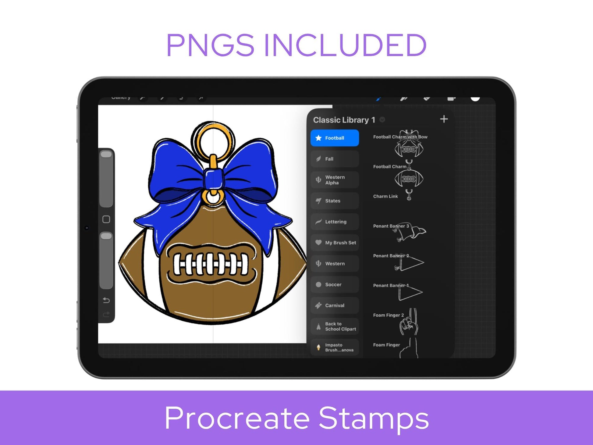 Football Procreate Stamp Set, School Spirit, Coquette Bows, Cheer & Game Day, Hand Drawn