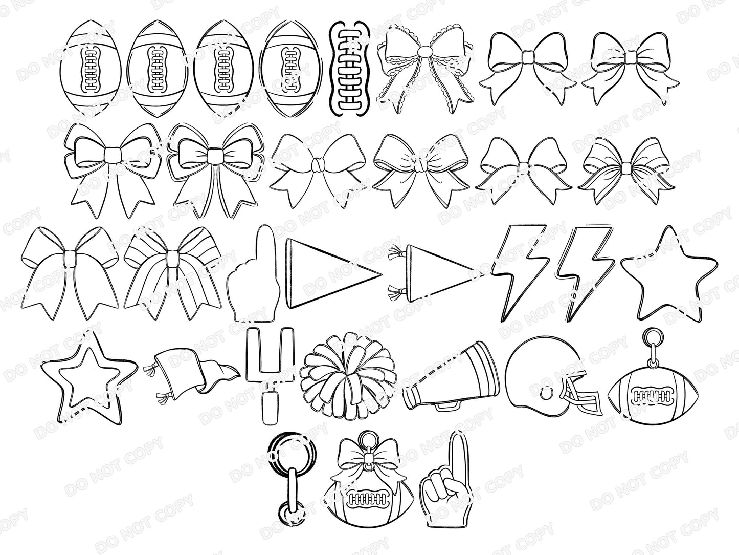 Football Procreate Stamp Set, School Spirit, Coquette Bows, Cheer & Game Day, Hand Drawn