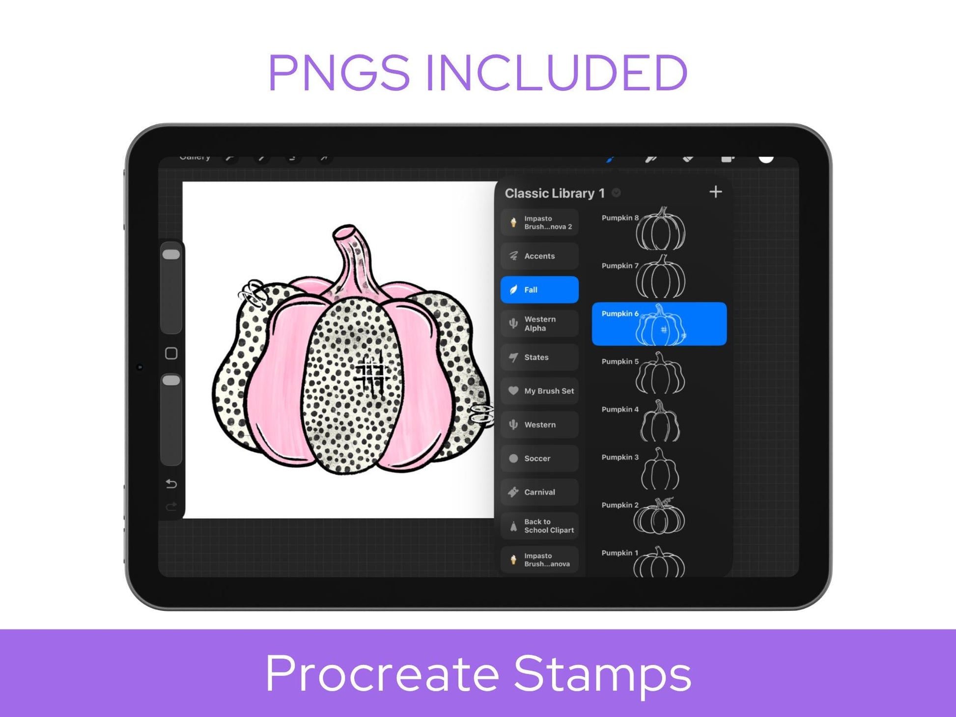 Pumpkin Procreate Stamp Set, Fall Clipart, Coquette Bows, Autumn Gourds