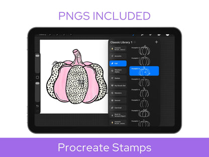 Pumpkin Procreate Stamp Set, Fall Clipart, Coquette Bows, Autumn Gourds