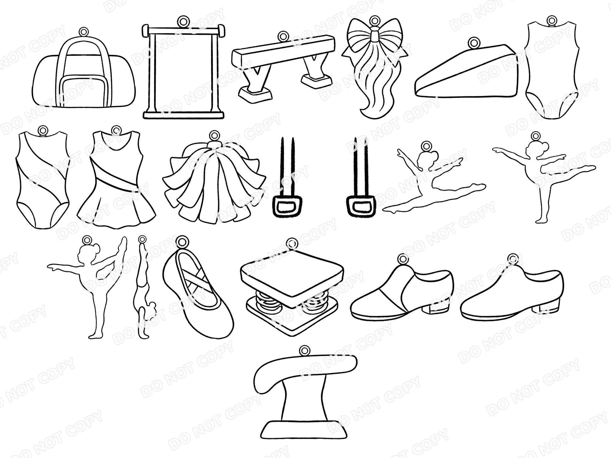 Dance & Tumbling Charm Procreate Stamp Set, Gymnastics Line Art Clipart, Hand Drawn