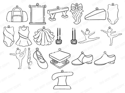 Dance & Tumbling Charm Procreate Stamp Set, Gymnastics Line Art Clipart, Hand Drawn