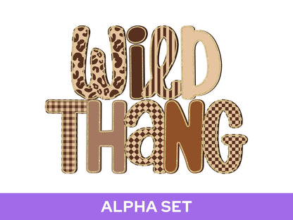 Neutral Preppy Alphabet PNG, Brown Leopard Alpha Set, Gingham Checkered Striped Sublimation Letters