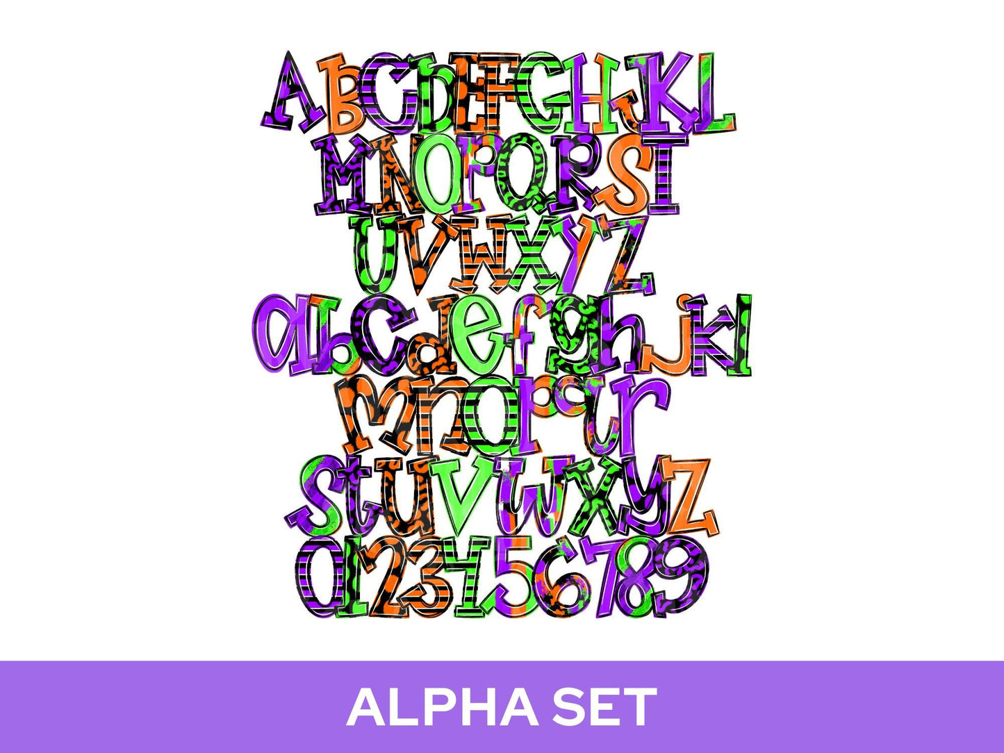 Spooky Season Alpha Set PNG, Halloween Alphabet Letter Clipart, Alpha Doodle, Neon