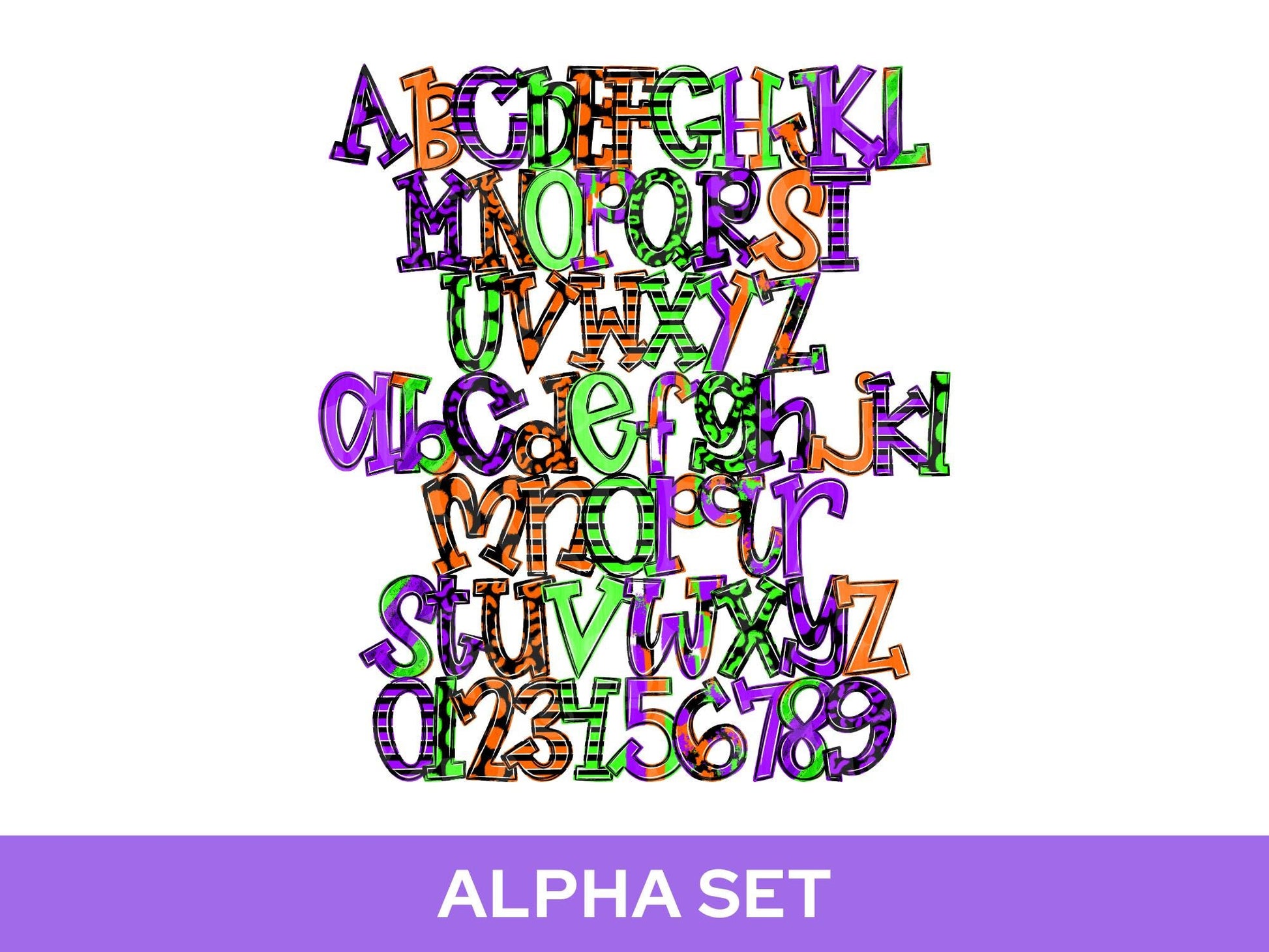 Spooky Season Alpha Set PNG, Halloween Alphabet Letter Clipart, Alpha Doodle, Neon