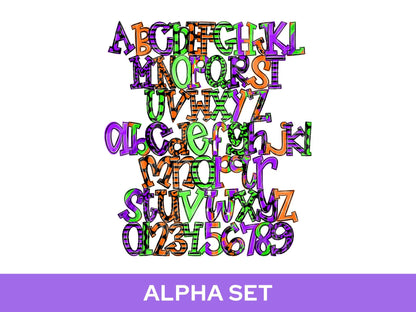 Spooky Season Alpha Set PNG, Halloween Alphabet Letter Clipart, Alpha Doodle, Neon