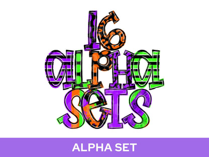 Spooky Season Alpha Set PNG, Halloween Alphabet Letter Clipart, Alpha Doodle, Neon