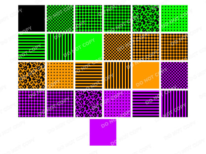 Neon Halloween Seamless Pattern Bundle, Digital Repeatable Pattern, Checkered Stripes, Scrapbook Paper