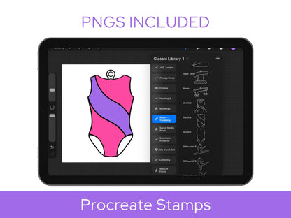 Dance & Tumbling Charm Procreate Stamp Set, Gymnastics Line Art Clipart, Hand Drawn