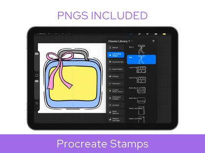 School Lunch Stamps: Hand Drawn, Lunchbox Bag Line Art Clipart, Back to School