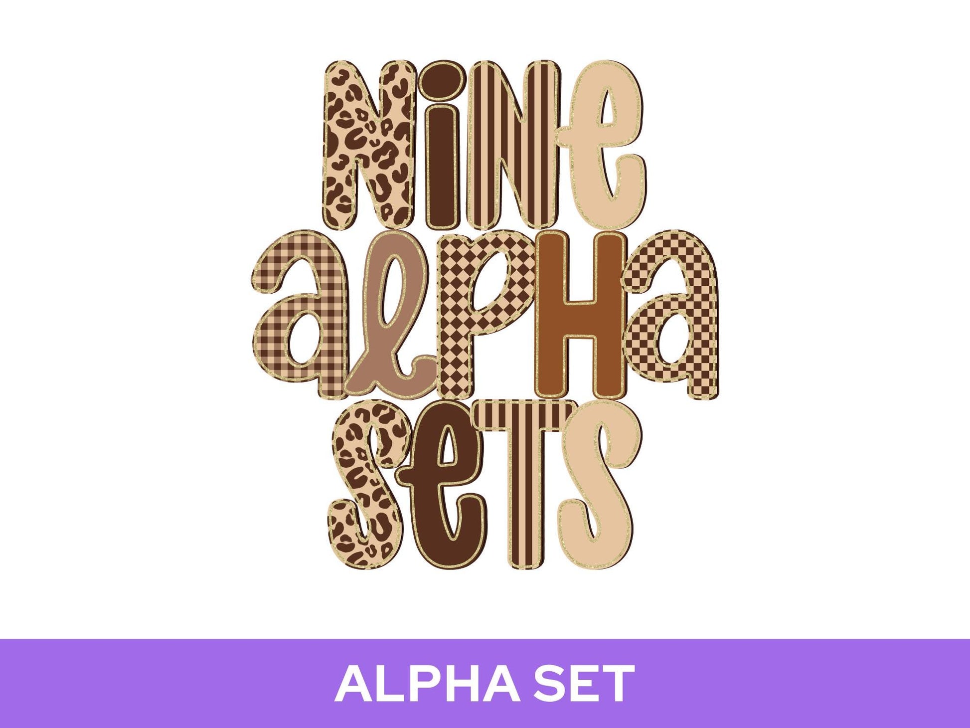 Neutral Preppy Alphabet PNG, Brown Leopard Alpha Set, Gingham Checkered Striped Sublimation Letters