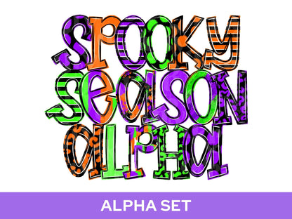 Spooky Season Alpha Set PNG, Halloween Alphabet Letter Clipart, Alpha Doodle, Neon