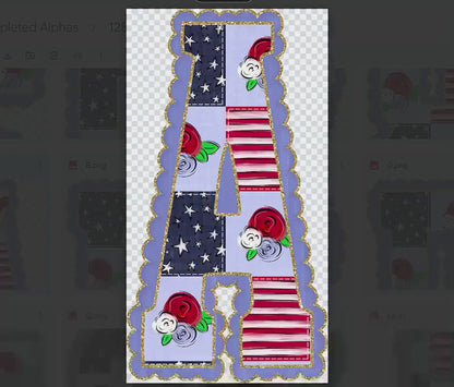 4th of July Floral Doodle Alpha Set, Alphabet Letters: Patriotic PNG Clipart