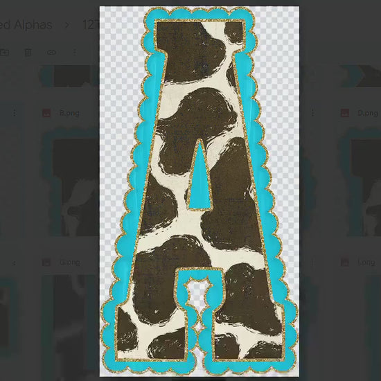 Cow Print Western Doodle Alpha Set, Alphabet Letters: PNG Clipart, Commercial Use