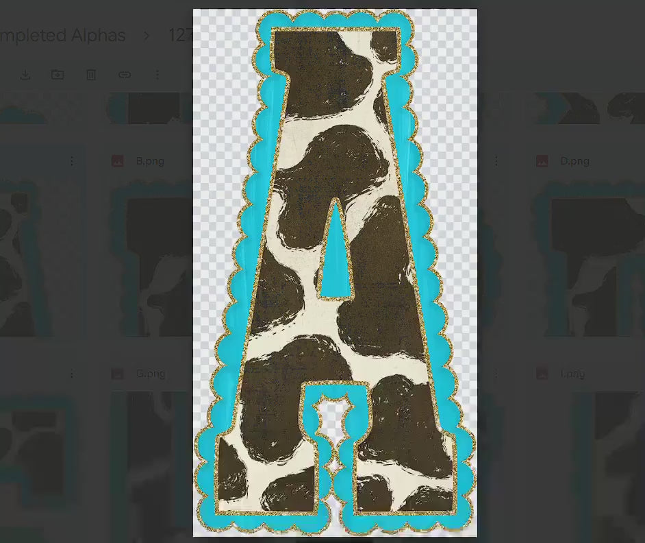 Cow Print Western Doodle Alpha Set, Alphabet Letters: PNG Clipart, Commercial Use